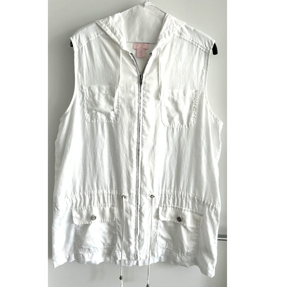 St. Tropez West White Linen Vest XL